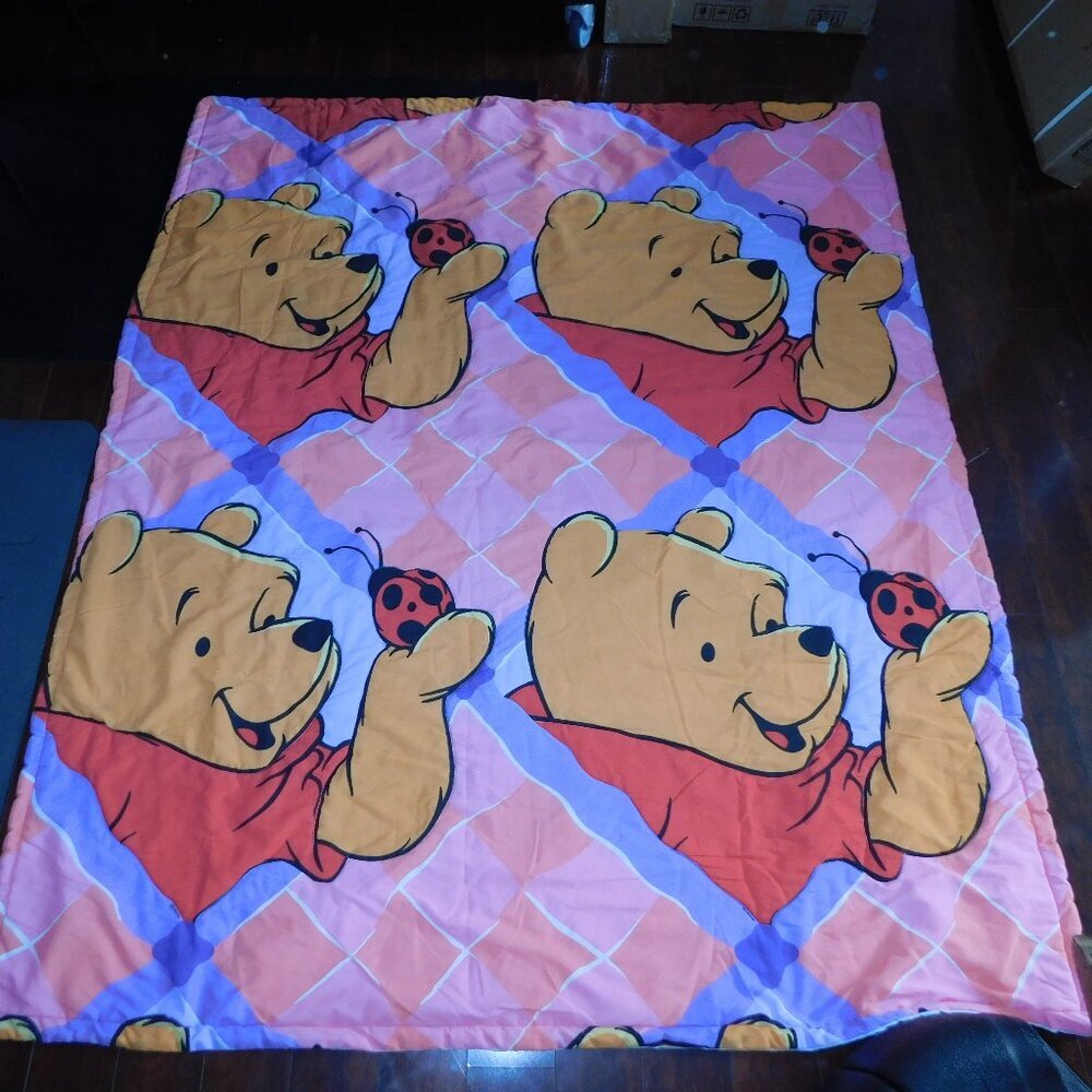 Vintage Disney Winnie the Pooh Ladybug Twin Bed pink Comforter 90s  67" X 86"